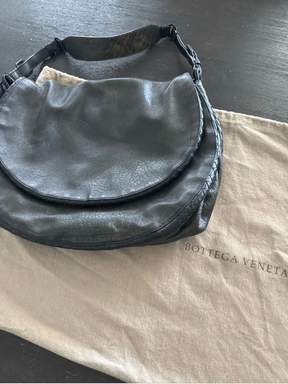Bottega Veneta Distressed Black Leather Hobo Bag